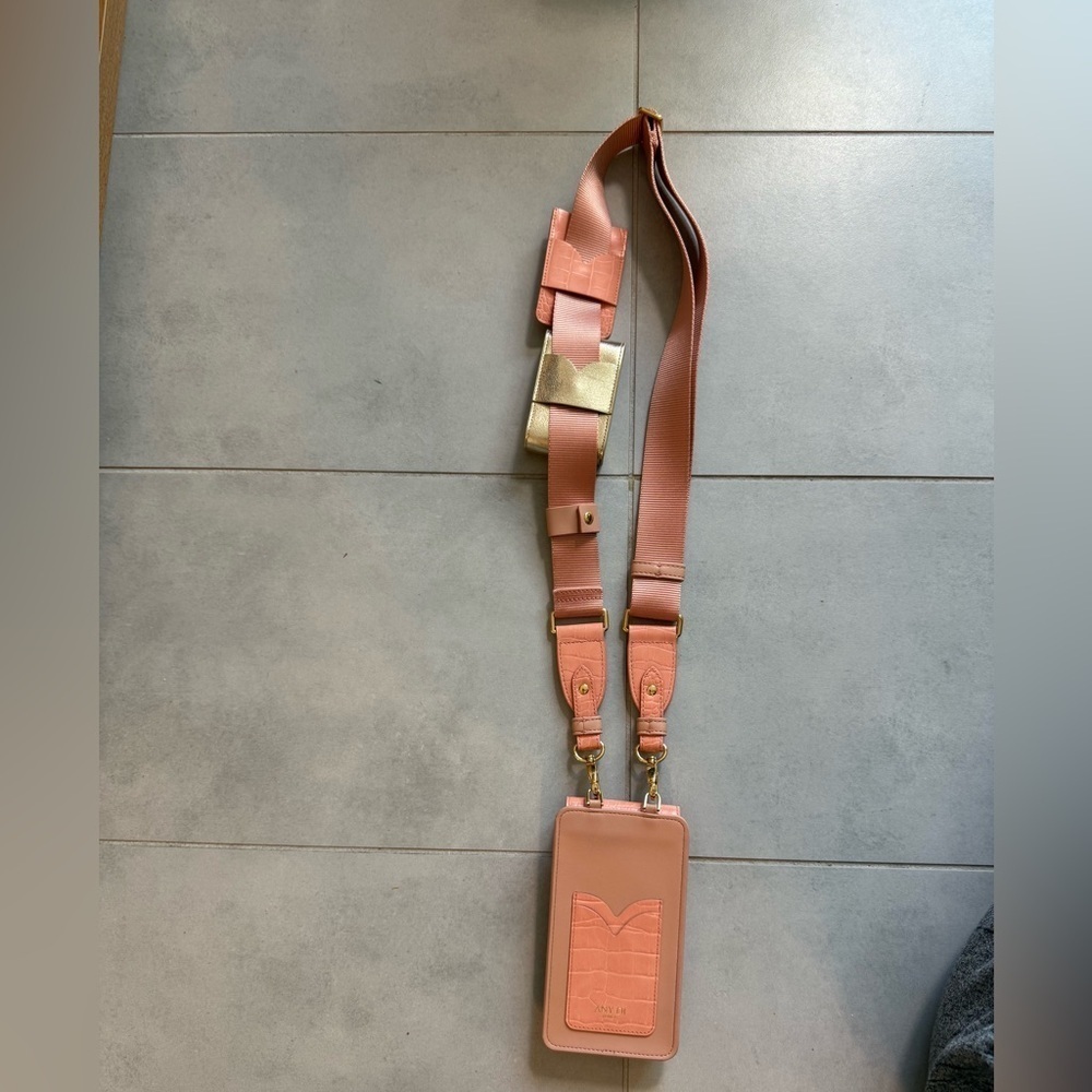 Any Di Stylish Croco Peach and Gold leather and Nylon Crossbody Phone Holder Set - Picture 7 of 7
